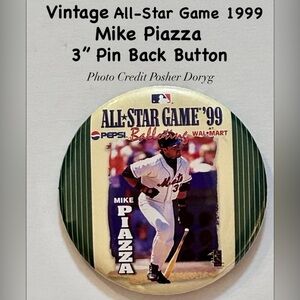Vintage All-Star Game '99 Mike Piazza Pinback Button - Green/White